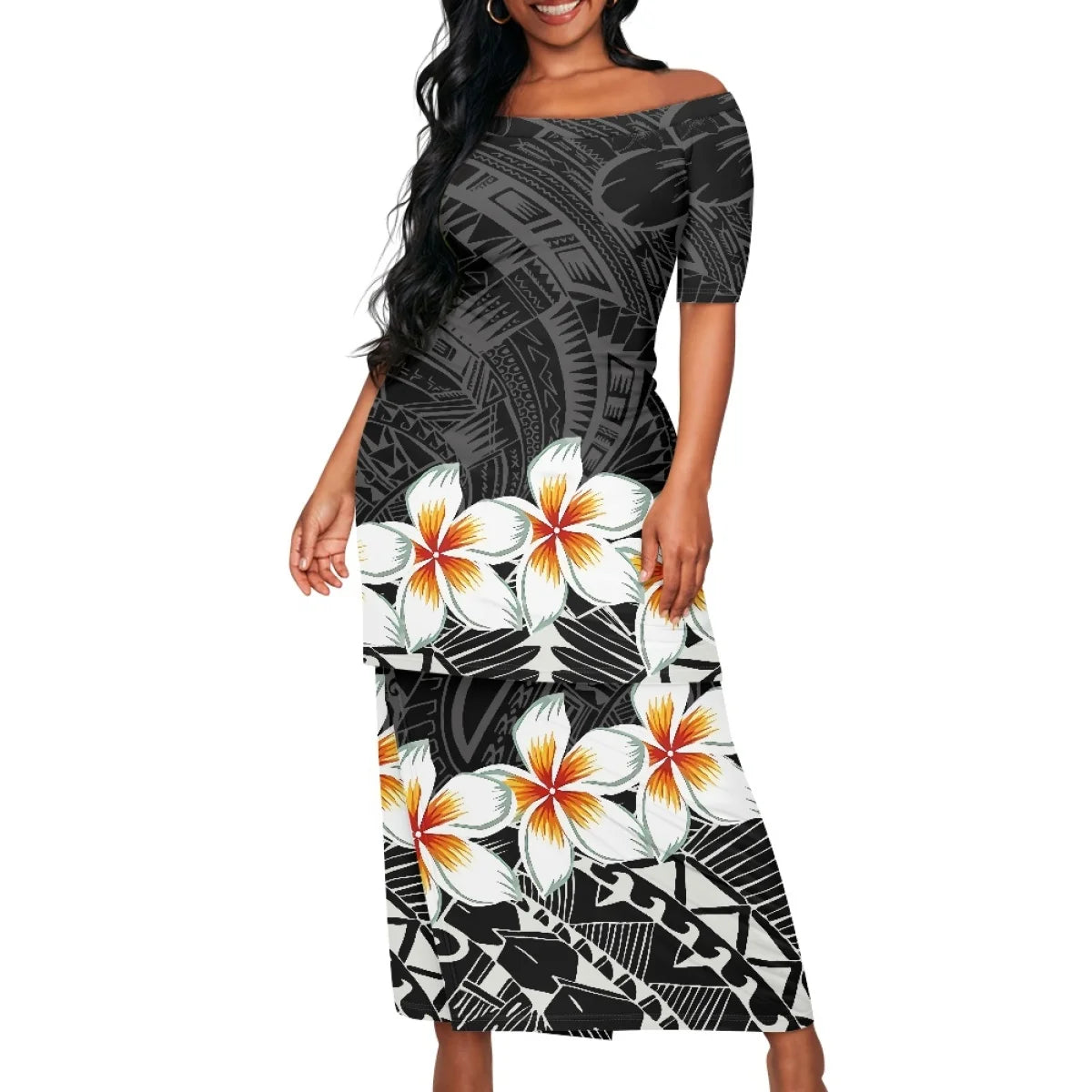 2025 hot selling style Hawaii new Tropical Polynesian Plumeria Wrap Dress fashion printing on demand ladies island two piece set