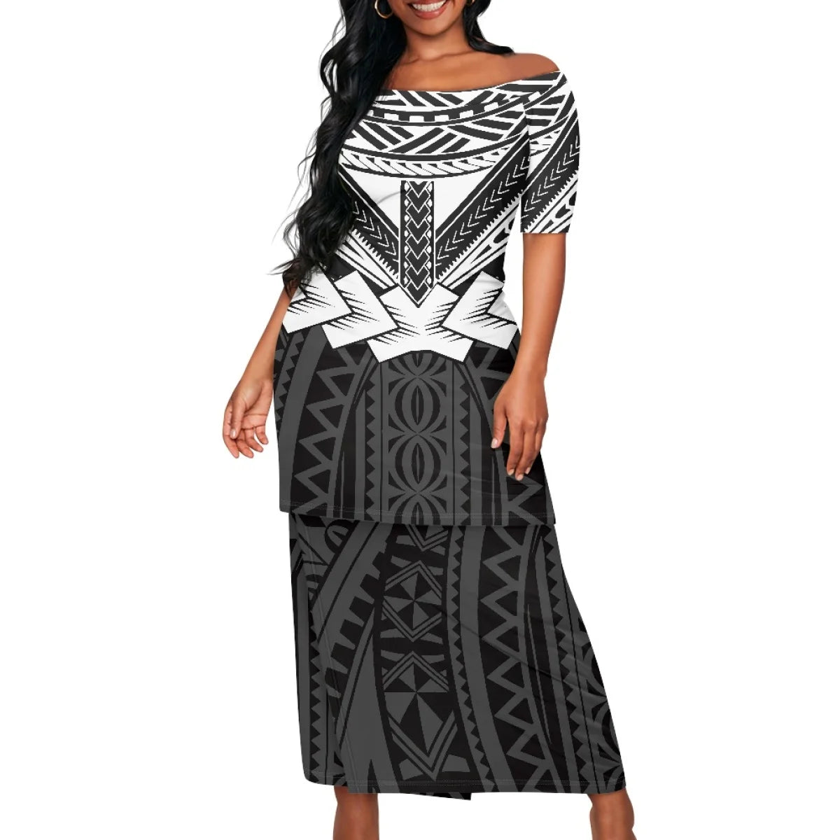 2025 hot selling style Hawaii new Tropical Polynesian Plumeria Wrap Dress fashion printing on demand ladies island two piece set