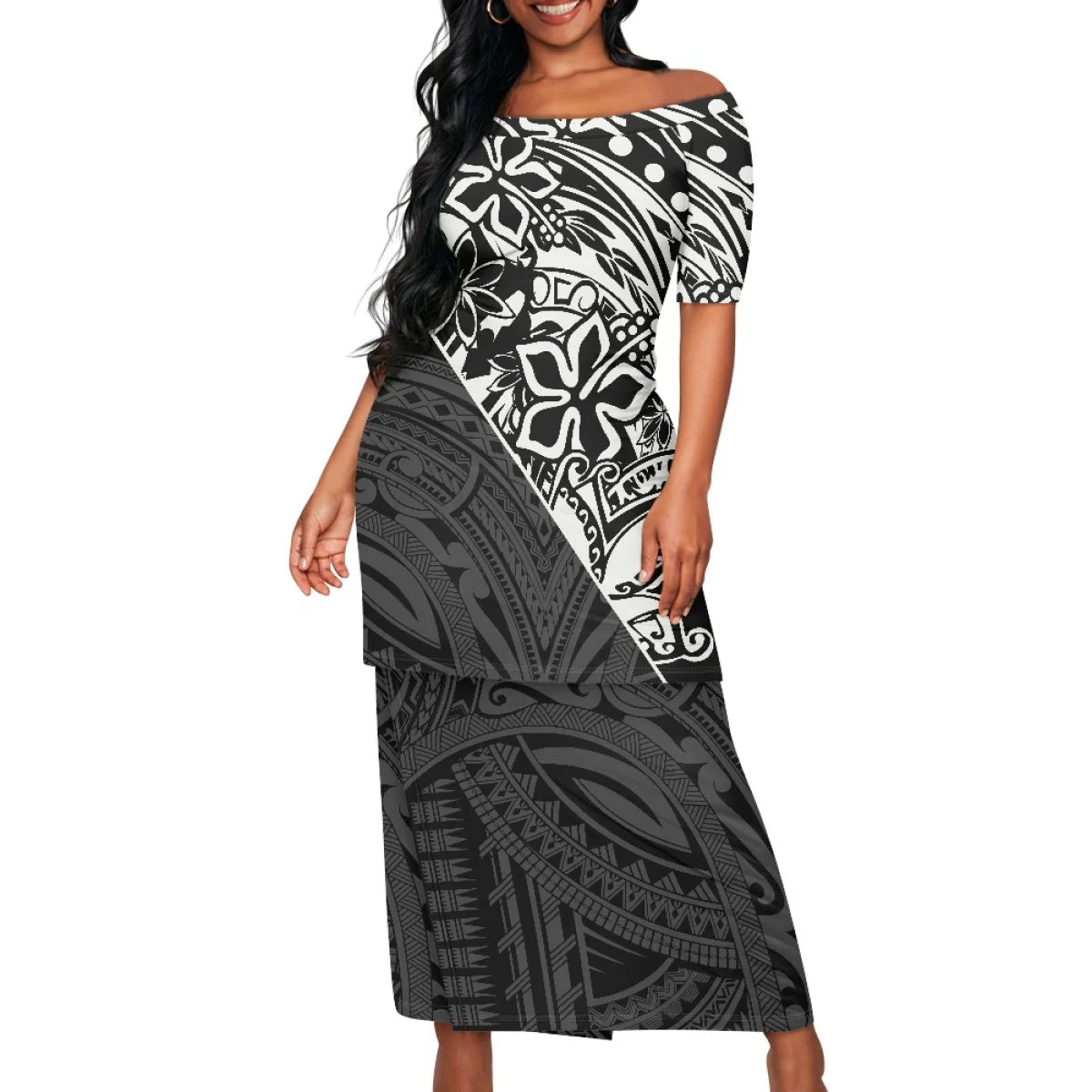 2025 hot selling style Hawaii new Tropical Polynesian Plumeria Wrap Dress fashion printing on demand ladies island two piece set