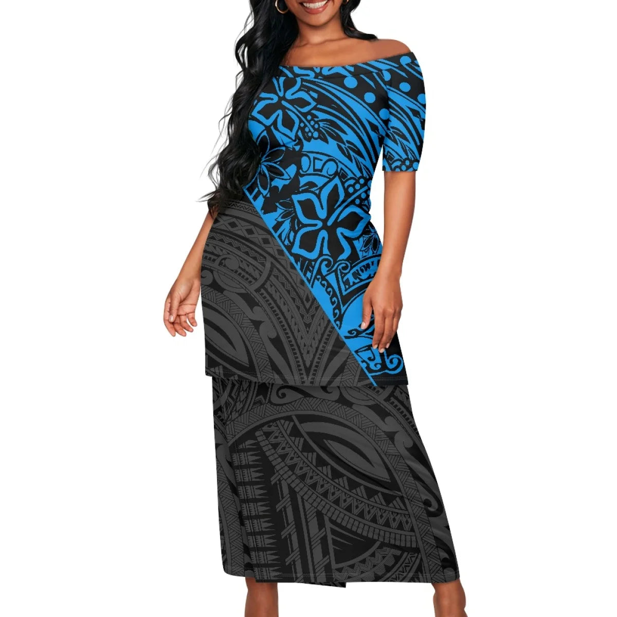 2025 hot selling style Hawaii new Tropical Polynesian Plumeria Wrap Dress fashion printing on demand ladies island two piece set