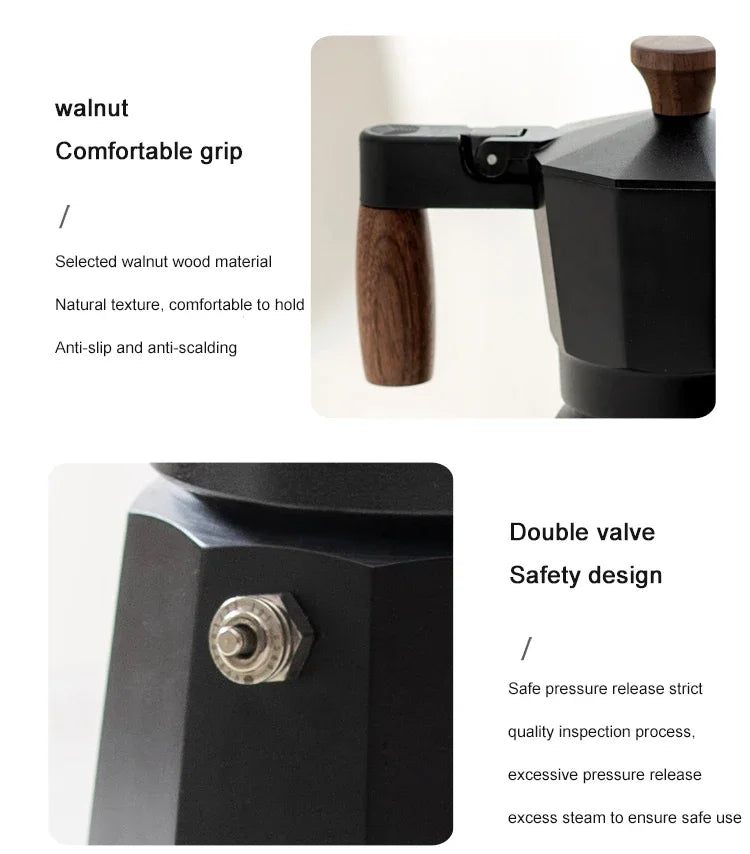Custom Machine A Cafe Cafeteira Cafetera Double Valve Stovetop Espresso Coffeemaker Mocha Maker Aluminum Mokapot Coffee Moka Pot