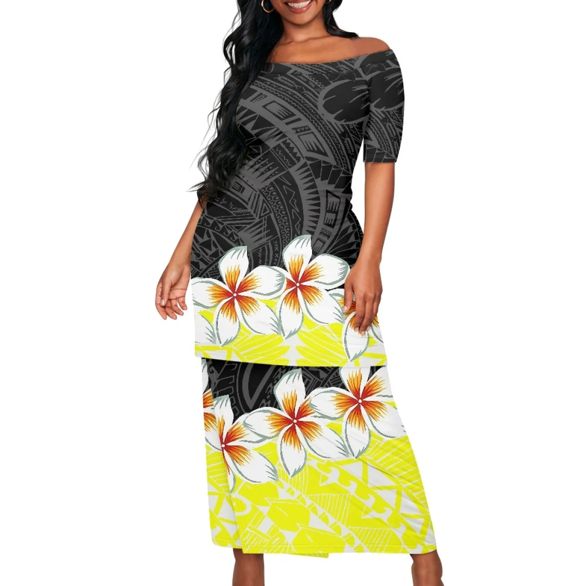 2025 hot selling style Hawaii new Tropical Polynesian Plumeria Wrap Dress fashion printing on demand ladies island two piece set