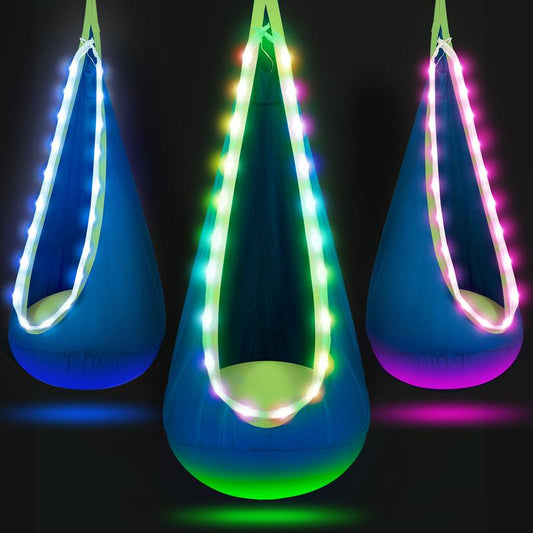 Christmas Gift for 3+Years Old,Pod Swing with LED Lights & Inflatable Pillow, Hanging Hammock Swing for Indoor & Outdoor, Sensory Chair