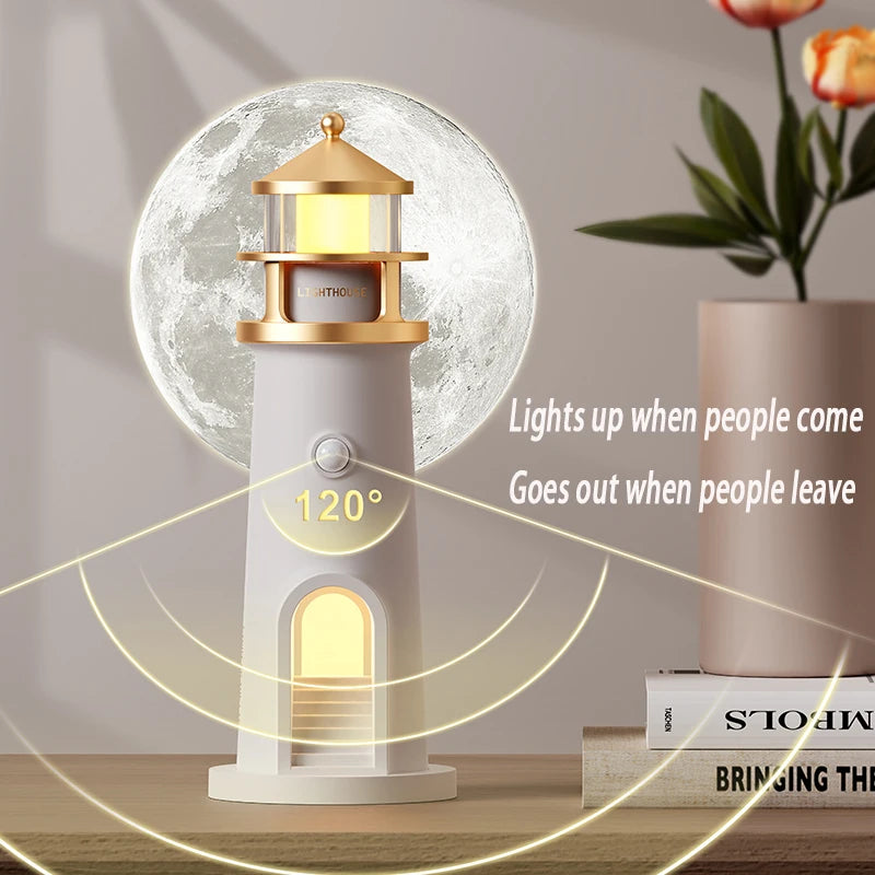 Floating Moon Lamp Projection Lighthouse Lamps Night Light Remote Control Bluetooth Speakers Motion Sensor Light Room Decor Gift