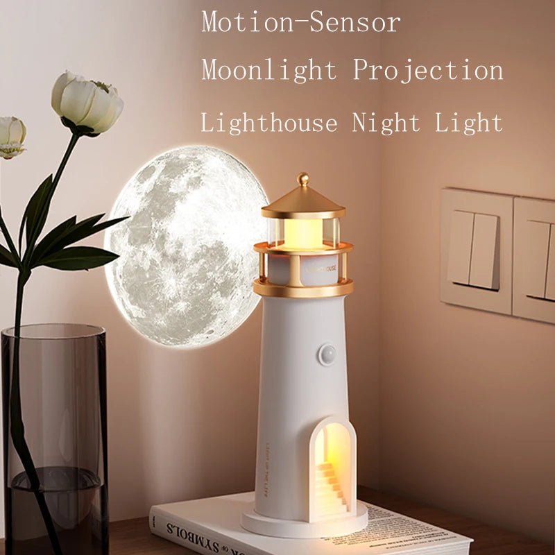 Floating Moon Lamp Projection Lighthouse Lamps Night Light Remote Control Bluetooth Speakers Motion Sensor Light Room Decor Gift