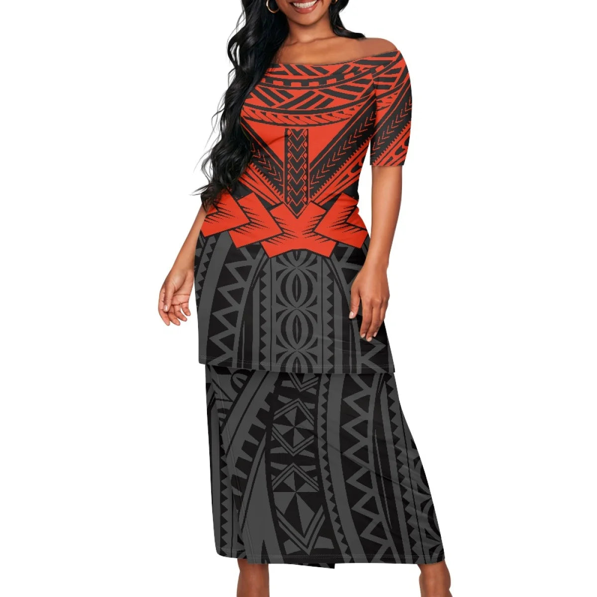 2025 hot selling style Hawaii new Tropical Polynesian Plumeria Wrap Dress fashion printing on demand ladies island two piece set