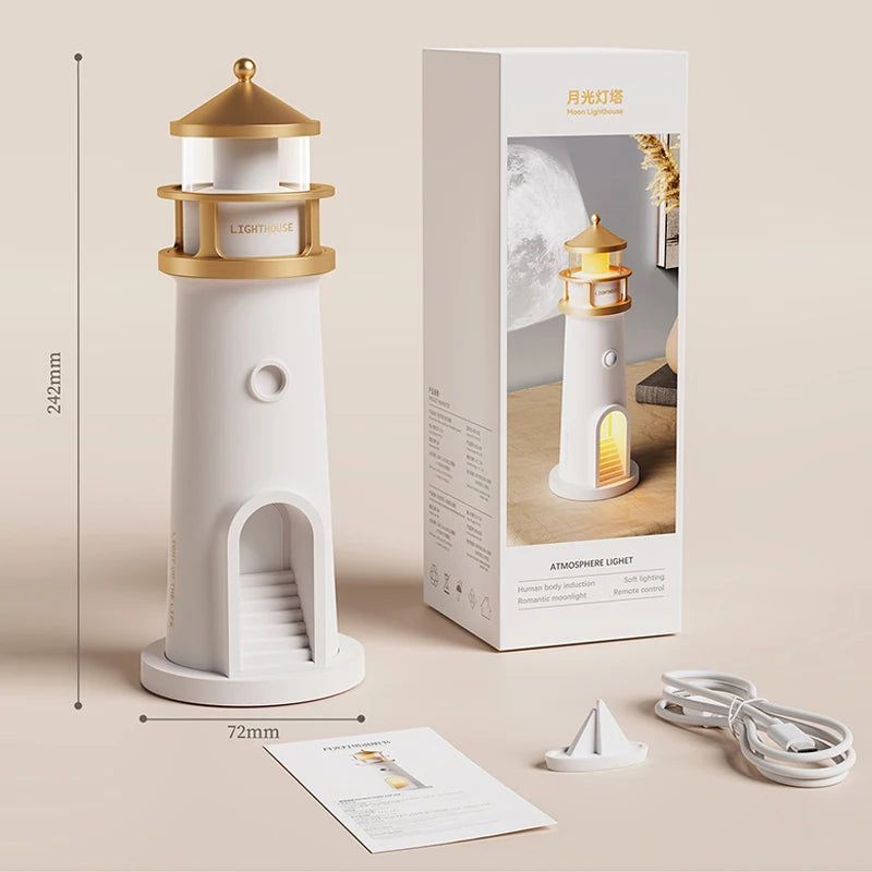 Floating Moon Lamp Projection Lighthouse Lamps Night Light Remote Control Bluetooth Speakers Motion Sensor Light Room Decor Gift
