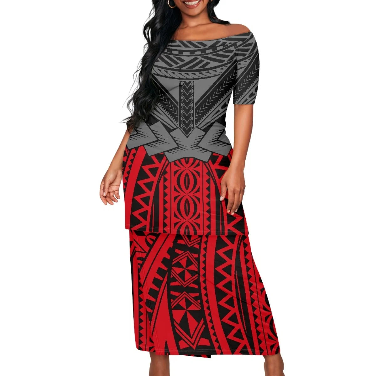 2025 hot selling style Hawaii new Tropical Polynesian Plumeria Wrap Dress fashion printing on demand ladies island two piece set