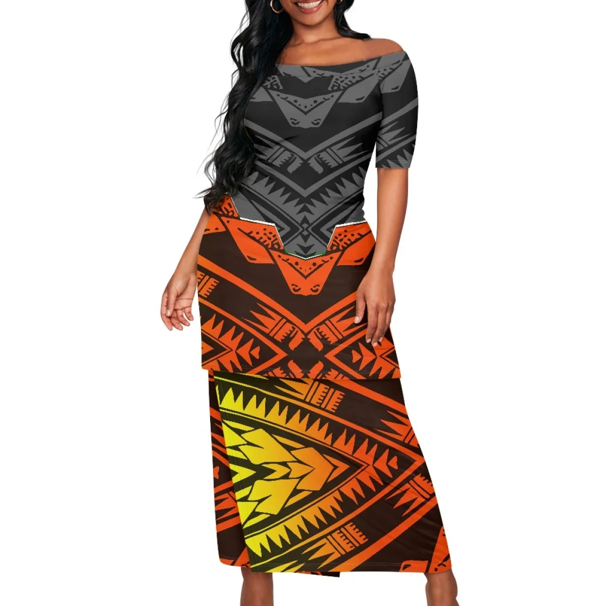 2025 hot selling style Hawaii new Tropical Polynesian Plumeria Wrap Dress fashion printing on demand ladies island two piece set