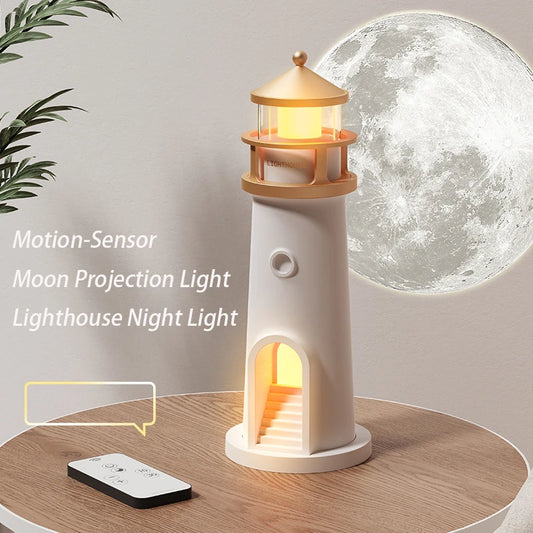 Floating Moon Lamp Projection Lighthouse Lamps Night Light Remote Control Bluetooth Speakers Motion Sensor Light Room Decor Gift